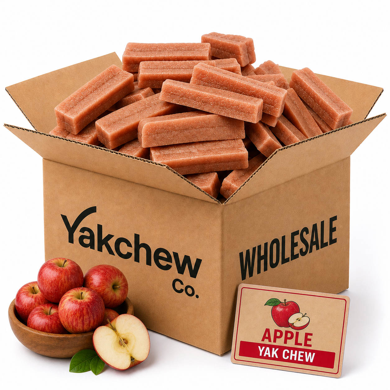 Apple Yak Chew Dog Treat Bundle Sweet Crisp Flavor, Healthy Snack, Long-Lasting Chew, 25 kg Wholesale Pack