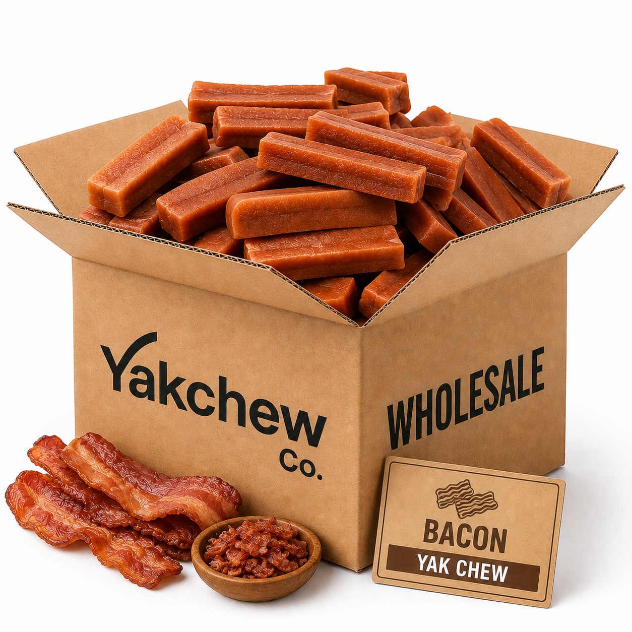 Bacon Yak Chew Dog Treat Bundle Smoky Flavor, Durable Long-Lasting Chew, Tasty Snack, 25 kg Wholesale Pack