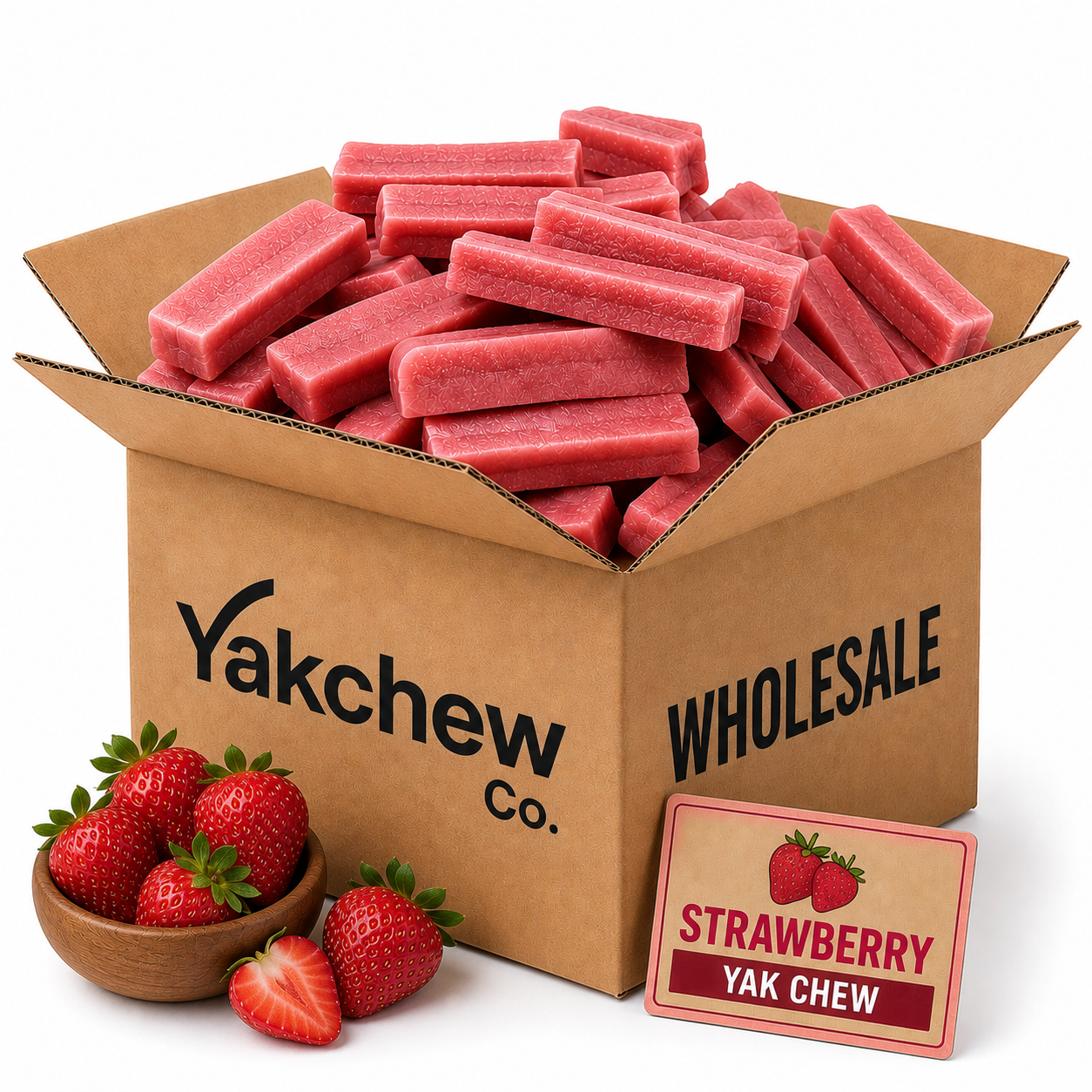 Strawberry Yak Chew Dog Treat Bundle Sweet Fruity Flavor, Long-Lasting Chew, Healthy Snack, 25 kg Wholesale Pack